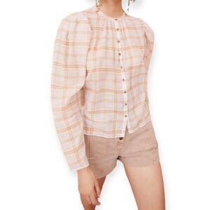 Ulla Johnson Nour Long Sleeve Blouse, Size 0, Check pattern, New with tag